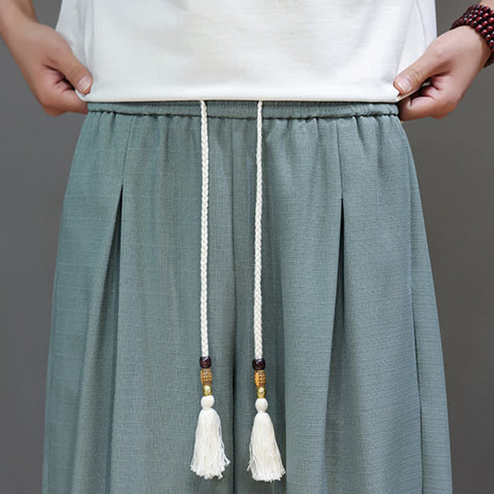 Buddha Stones Pantaloni harem da uomo estivi in ​​tinta unita con coulisse e vita elasticizzata, con tasche. - image 7