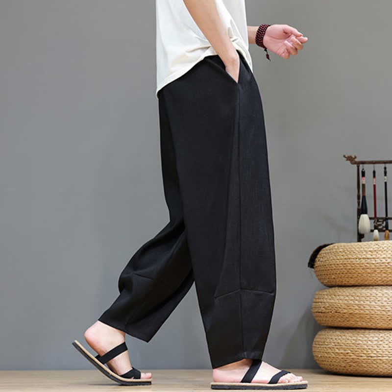 Buddha Stones Pantaloni harem da uomo estivi in ​​tinta unita con coulisse e vita elasticizzata, con tasche. - image 22