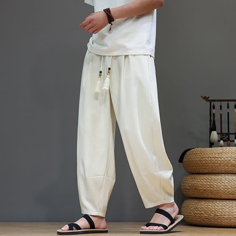 Buddha Stones Pantaloni harem da uomo estivi in ​​tinta unita con coulisse e vita elasticizzata, con tasche. - image 16