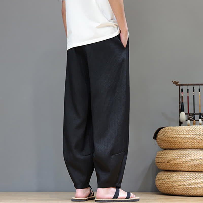 Buddha Stones Pantaloni harem da uomo estivi in ​​tinta unita con coulisse e vita elasticizzata, con tasche. - image 25