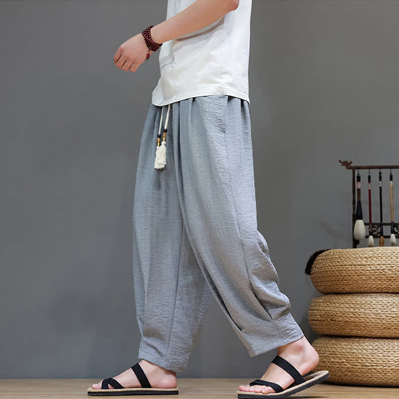 Buddha Stones Pantaloni estivi minimalisti da uomo a tinta unita con elastico in vita e gamba affusolata, con tasche. - image 10