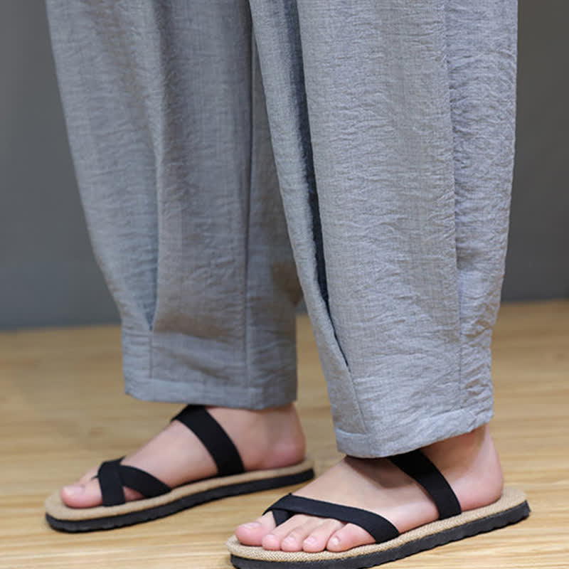 Buddha Stones Pantaloni estivi minimalisti da uomo a tinta unita con elastico in vita e gamba affusolata, con tasche. - image 20