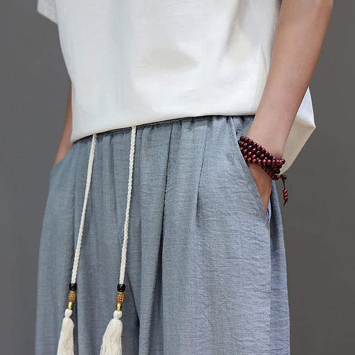 Buddha Stones Pantaloni estivi minimalisti da uomo a tinta unita con elastico in vita e gamba affusolata, con tasche. - image 17