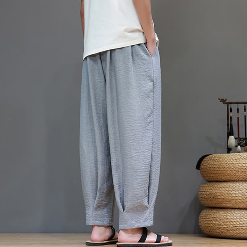 Buddha Stones Pantaloni estivi minimalisti da uomo a tinta unita con elastico in vita e gamba affusolata, con tasche. - image 9