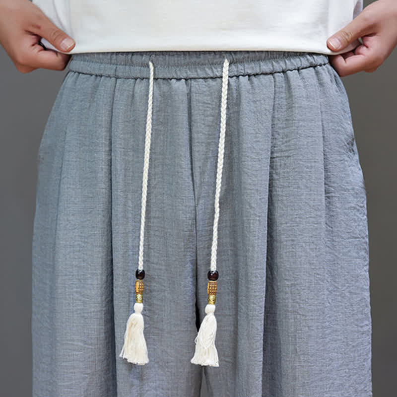 Buddha Stones Pantaloni estivi minimalisti da uomo a tinta unita con elastico in vita e gamba affusolata, con tasche. - image 18
