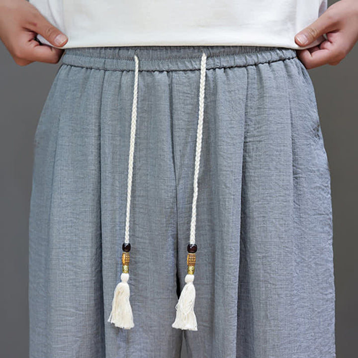 Buddha Stones Pantaloni estivi minimalisti da uomo a tinta unita con elastico in vita e gamba affusolata, con tasche. - image 18