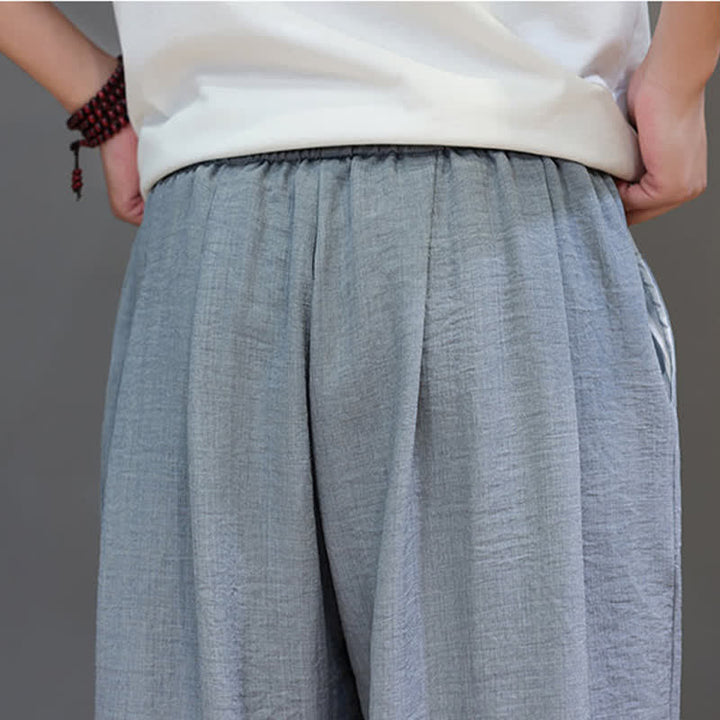 Buddha Stones Pantaloni estivi minimalisti da uomo a tinta unita con elastico in vita e gamba affusolata, con tasche. - image 19
