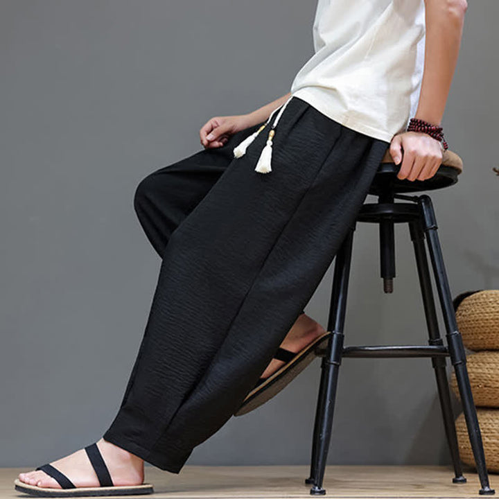 Buddha Stones Pantaloni estivi minimalisti da uomo a tinta unita con elastico in vita e gamba affusolata, con tasche. - image 28