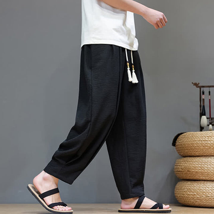 Buddha Stones Pantaloni estivi minimalisti da uomo a tinta unita con elastico in vita e gamba affusolata, con tasche. - image 23