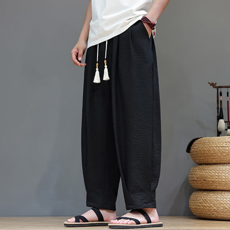 Buddha Stones Pantaloni estivi minimalisti da uomo a tinta unita con elastico in vita e gamba affusolata, con tasche. - image 21