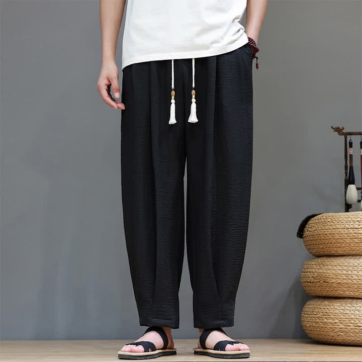 Buddha Stones Pantaloni estivi minimalisti da uomo a tinta unita con elastico in vita e gamba affusolata, con tasche. - image 26