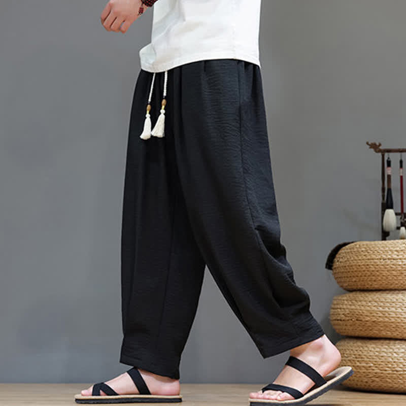 Buddha Stones Pantaloni estivi minimalisti da uomo a tinta unita con elastico in vita e gamba affusolata, con tasche. - image 24