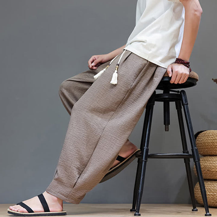 Buddha Stones Pantaloni estivi minimalisti da uomo a tinta unita con elastico in vita e gamba affusolata, con tasche. - image 37