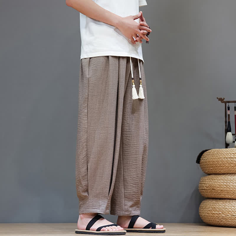 Buddha Stones Pantaloni estivi minimalisti da uomo a tinta unita con elastico in vita e gamba affusolata, con tasche. - image 34
