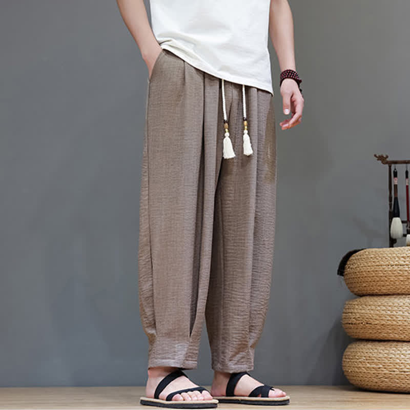 Buddha Stones Pantaloni estivi minimalisti da uomo a tinta unita con elastico in vita e gamba affusolata, con tasche. - image 30