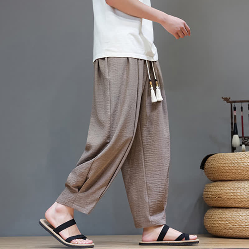 Buddha Stones Pantaloni estivi minimalisti da uomo a tinta unita con elastico in vita e gamba affusolata, con tasche. - image 31