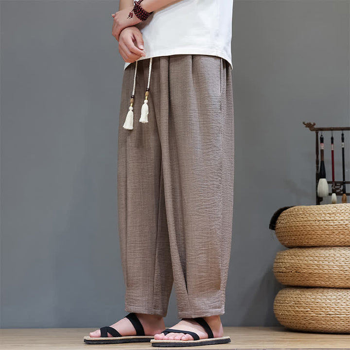 Buddha Stones Pantaloni estivi minimalisti da uomo a tinta unita con elastico in vita e gamba affusolata, con tasche. - image 32