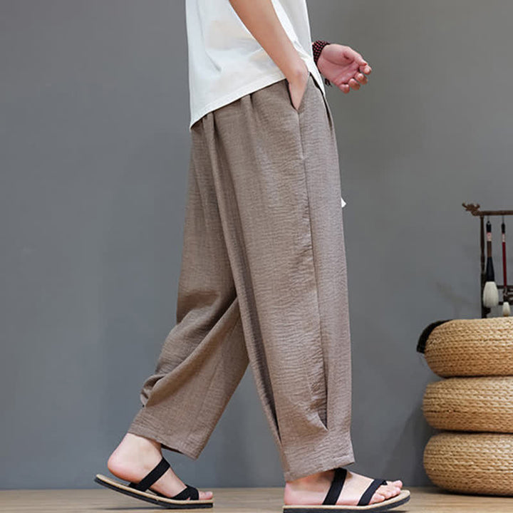 Buddha Stones Pantaloni estivi minimalisti da uomo a tinta unita con elastico in vita e gamba affusolata, con tasche. - image 33
