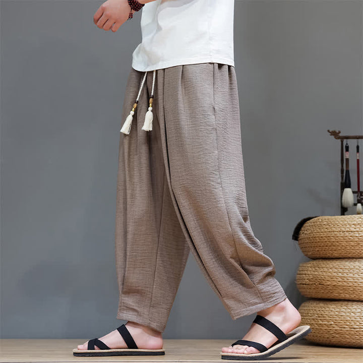 Buddha Stones Pantaloni estivi minimalisti da uomo a tinta unita con elastico in vita e gamba affusolata, con tasche. - image 36