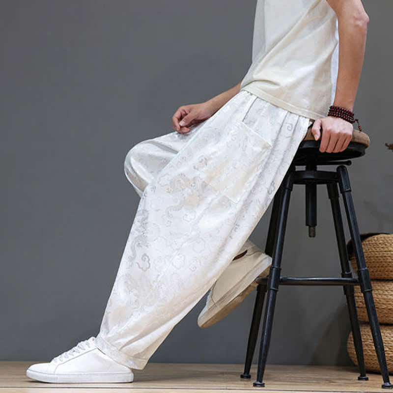 Buddha Stones Pantaloni harem da uomo estivi con coulisse, fantasia a nuvole, elastico in vita e tasche. - image 22