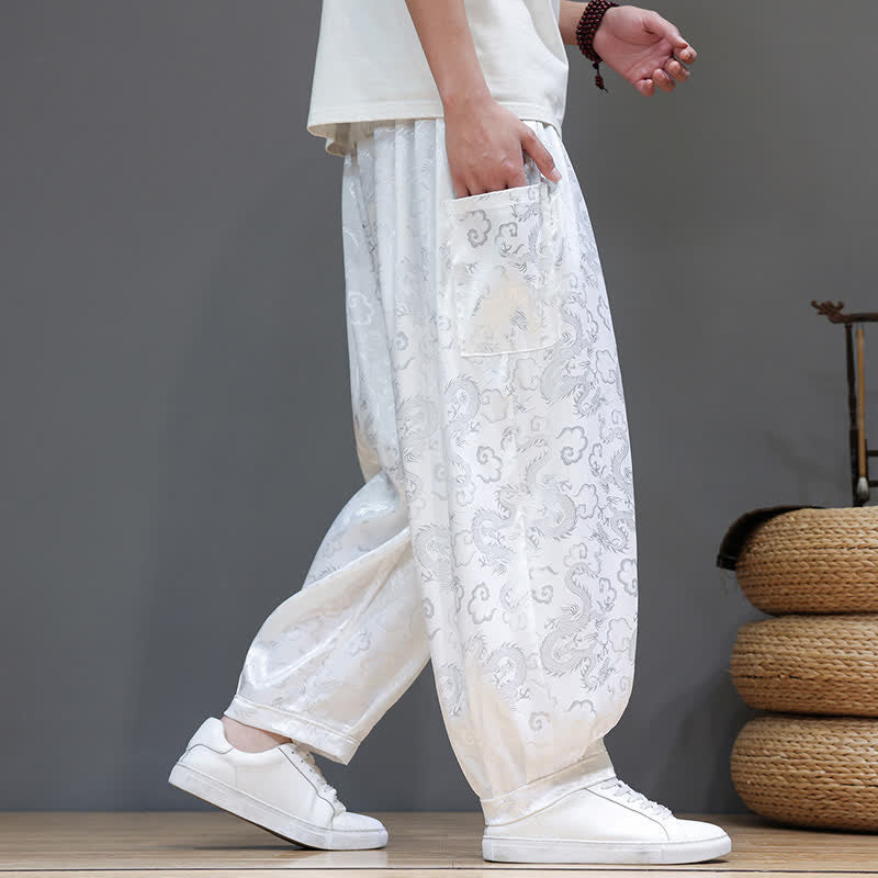 Buddha Stones Pantaloni harem da uomo estivi con coulisse, fantasia a nuvole, elastico in vita e tasche. - image 20