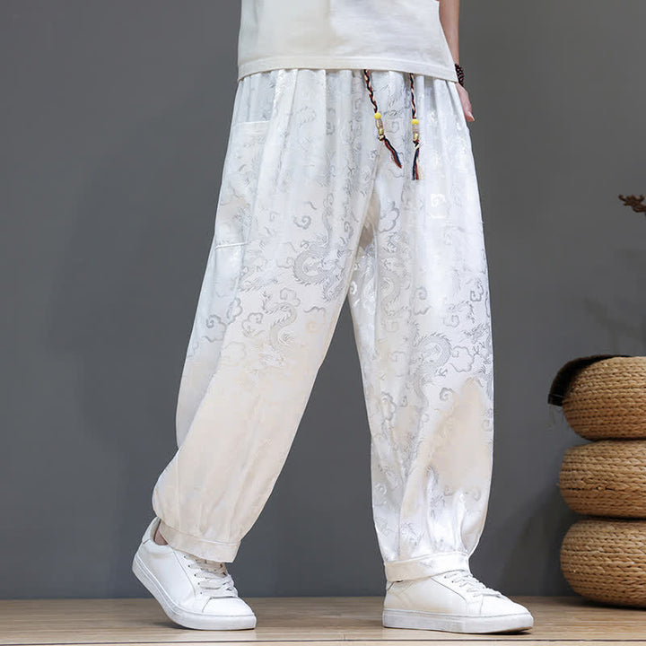 Buddha Stones Pantaloni harem da uomo estivi con coulisse, fantasia a nuvole, elastico in vita e tasche. - image 21
