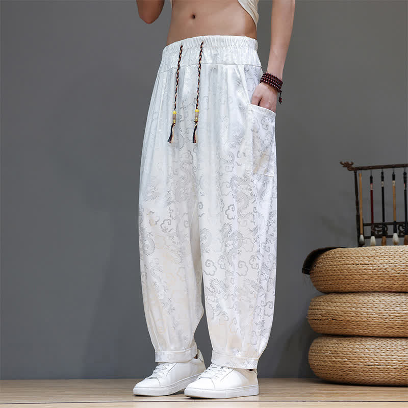 Buddha Stones Pantaloni harem da uomo estivi con coulisse, fantasia a nuvole, elastico in vita e tasche. - image 12