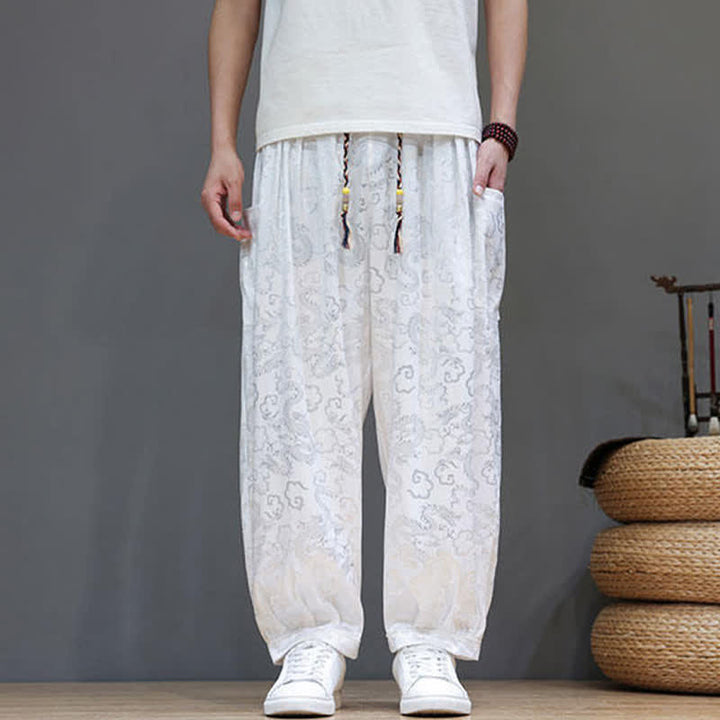 Buddha Stones Pantaloni harem da uomo estivi con coulisse, fantasia a nuvole, elastico in vita e tasche. - WhiteSmoke - US/UK/AU46, EU56 (5XL) - image 18