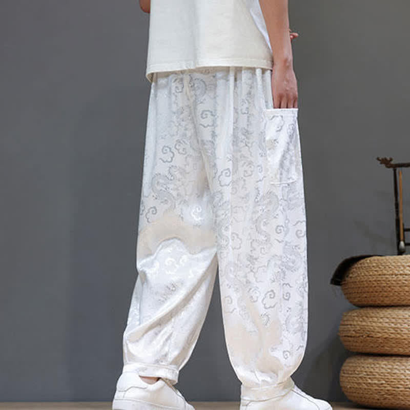 Buddha Stones Pantaloni harem da uomo estivi con coulisse, fantasia a nuvole, elastico in vita e tasche. - image 15
