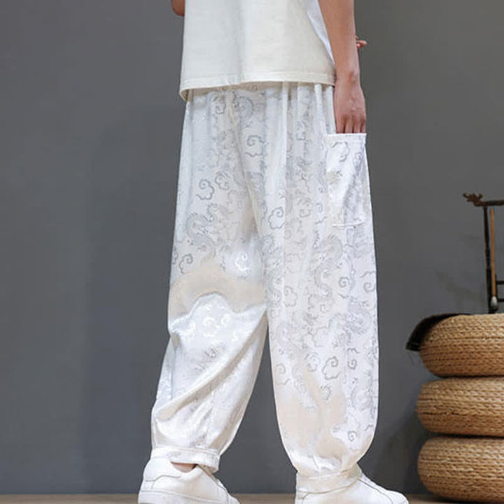 Buddha Stones Pantaloni harem da uomo estivi con coulisse, fantasia a nuvole, elastico in vita e tasche. - image 15