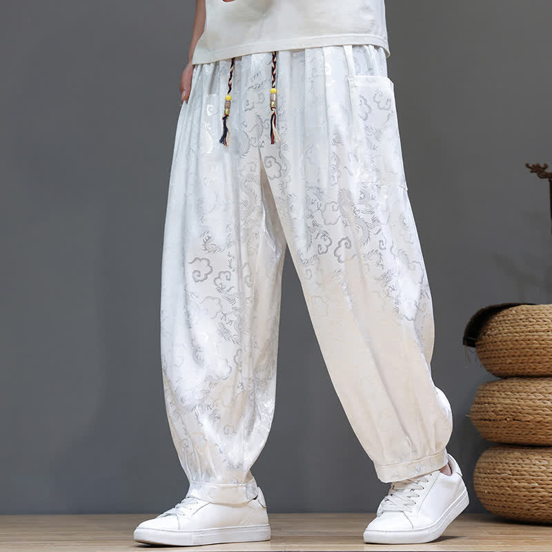 Buddha Stones Pantaloni harem da uomo estivi con coulisse, fantasia a nuvole, elastico in vita e tasche. - image 19