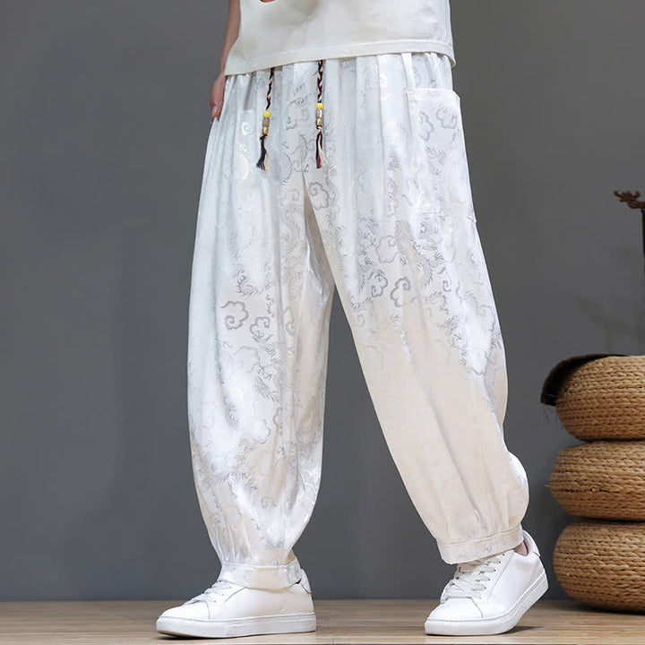 Buddha Stones Pantaloni harem da uomo estivi con coulisse, fantasia a nuvole, elastico in vita e tasche. - image 19