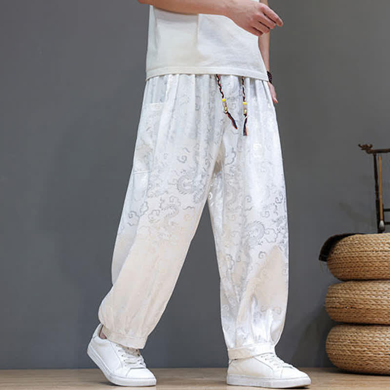 Buddha Stones Pantaloni harem da uomo estivi con coulisse, fantasia a nuvole, elastico in vita e tasche. - image 16