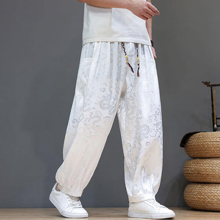 Buddha Stones Pantaloni harem da uomo estivi con coulisse, fantasia a nuvole, elastico in vita e tasche. - image 16