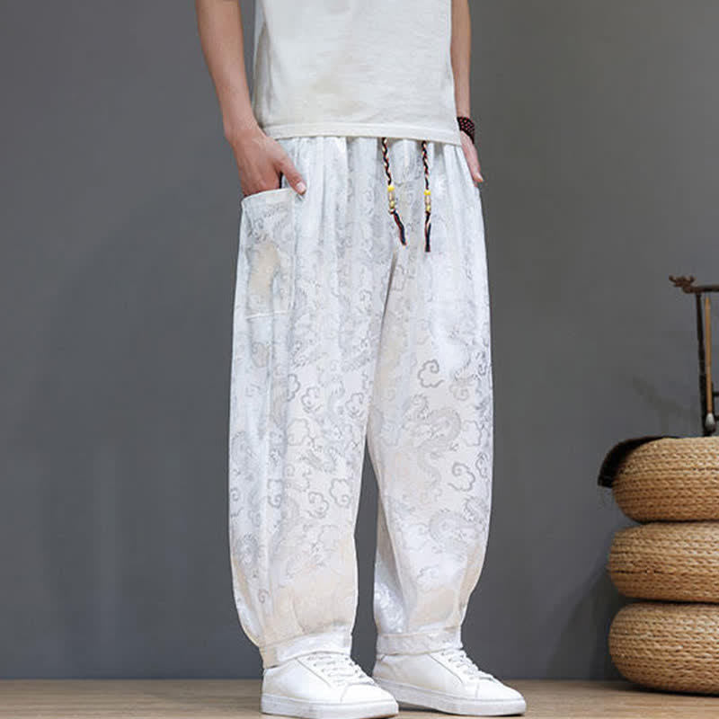 Buddha Stones Pantaloni harem da uomo estivi con coulisse, fantasia a nuvole, elastico in vita e tasche. - image 11