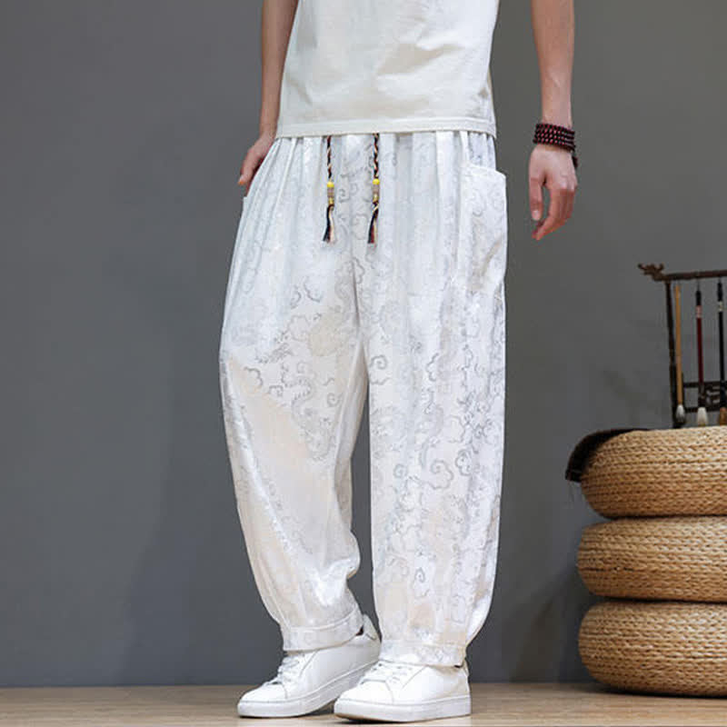 Buddha Stones Pantaloni harem da uomo estivi con coulisse, fantasia a nuvole, elastico in vita e tasche. - image 14