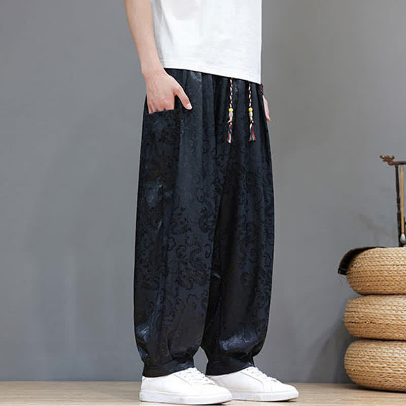Buddha Stones Pantaloni harem da uomo estivi con coulisse, fantasia a nuvole, elastico in vita e tasche. - image 6