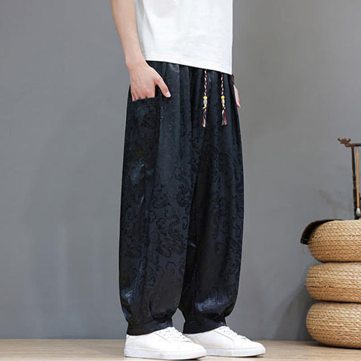 Buddha Stones Pantaloni harem da uomo estivi con coulisse, fantasia a nuvole, elastico in vita e tasche. - image 6