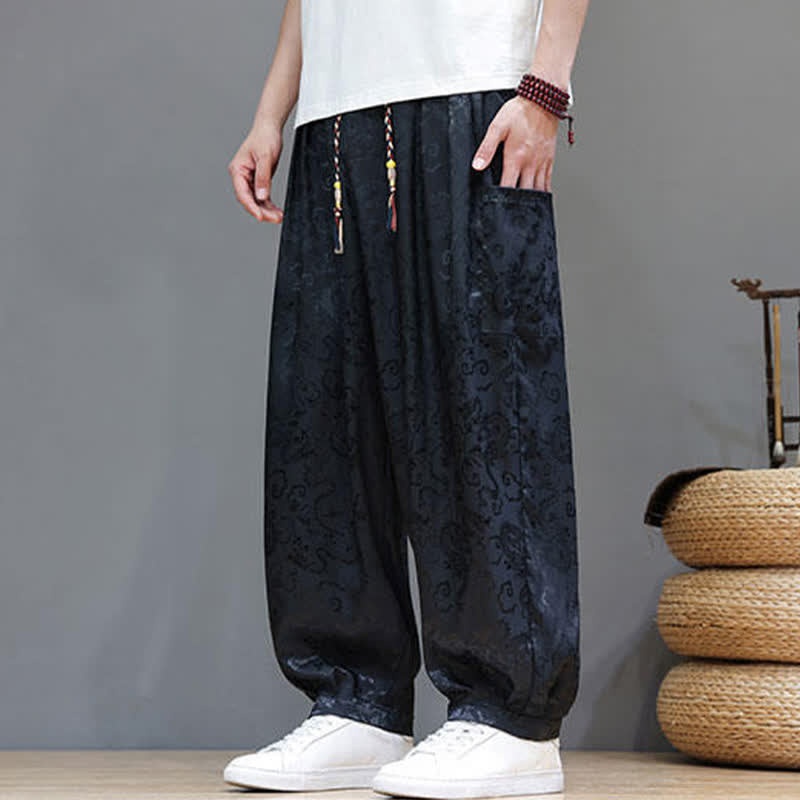 Buddha Stones Pantaloni harem da uomo estivi con coulisse, fantasia a nuvole, elastico in vita e tasche. - image 1