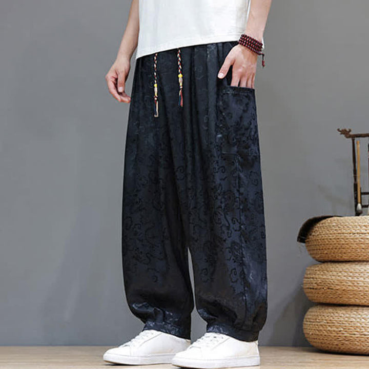 Buddha Stones Pantaloni harem da uomo estivi con coulisse, fantasia a nuvole, elastico in vita e tasche. - image 1