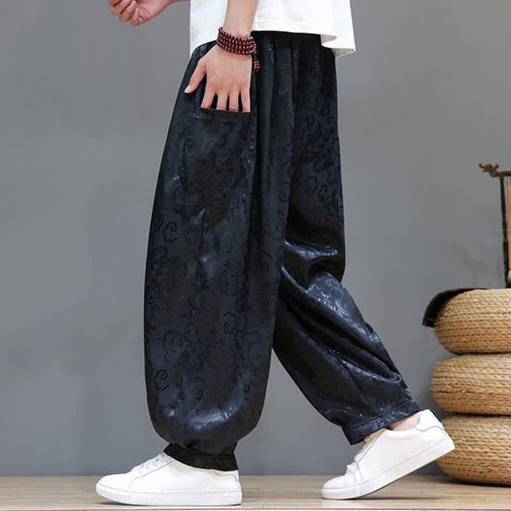 Buddha Stones Pantaloni harem da uomo estivi con coulisse, fantasia a nuvole, elastico in vita e tasche. - image 3