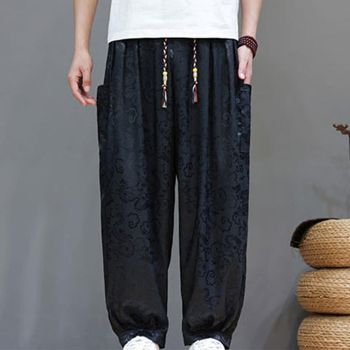 Buddha Stones Pantaloni harem da uomo estivi con coulisse, fantasia a nuvole, elastico in vita e tasche. - image 5