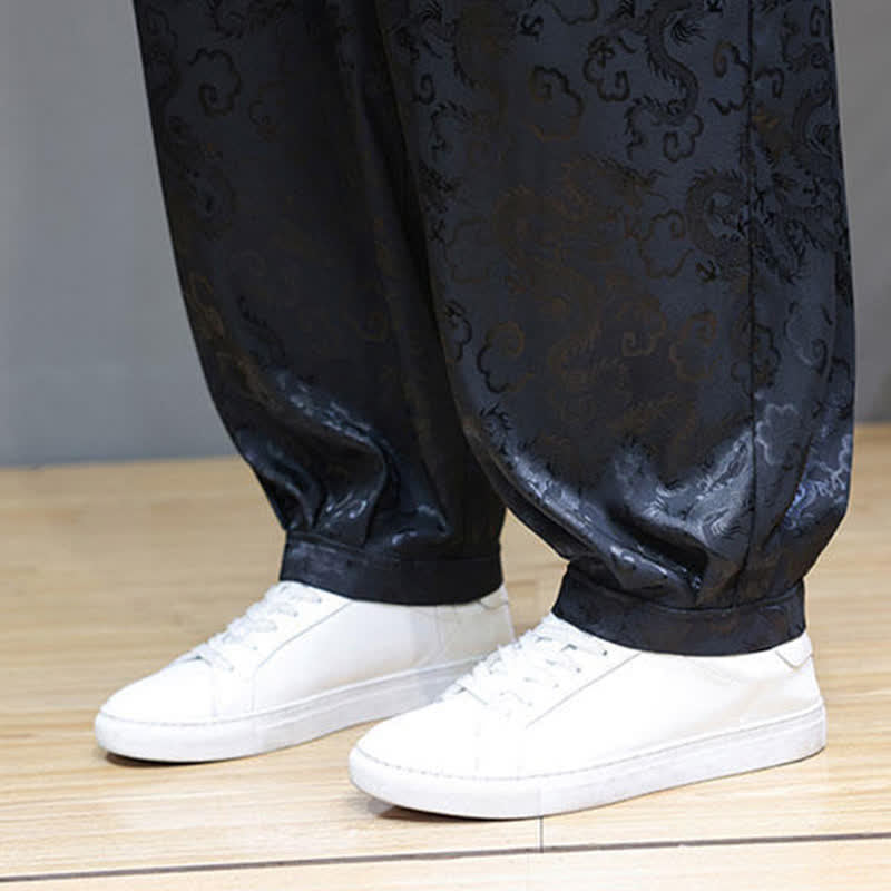Buddha Stones Pantaloni harem da uomo estivi con coulisse, fantasia a nuvole, elastico in vita e tasche. - image 10