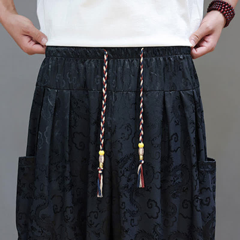 Buddha Stones Pantaloni harem da uomo estivi con coulisse, fantasia a nuvole, elastico in vita e tasche. - image 8