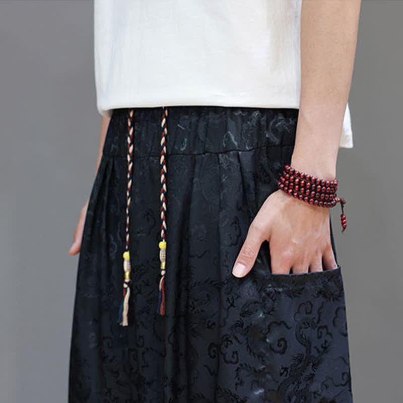 Buddha Stones Pantaloni harem da uomo estivi con coulisse, fantasia a nuvole, elastico in vita e tasche. - image 9