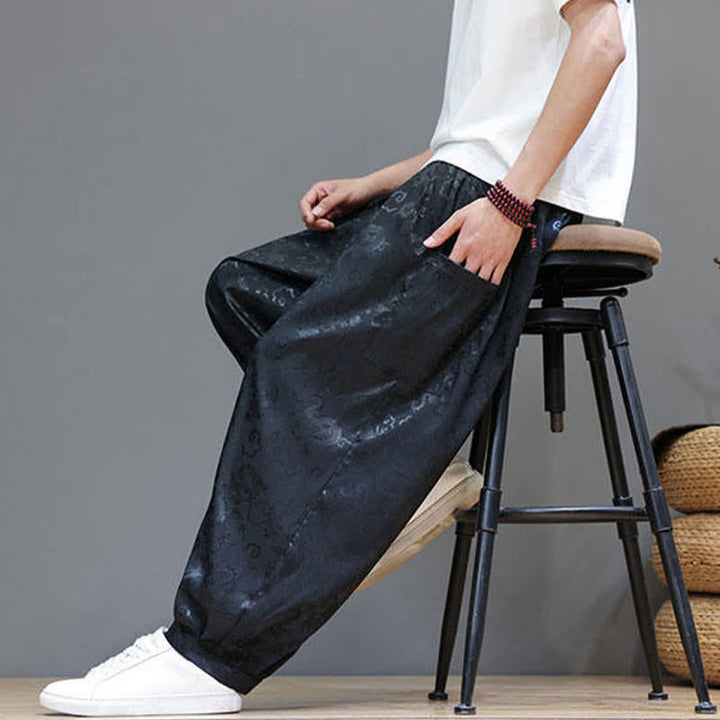 Buddha Stones Pantaloni harem da uomo estivi con coulisse, fantasia a nuvole, elastico in vita e tasche. - image 7