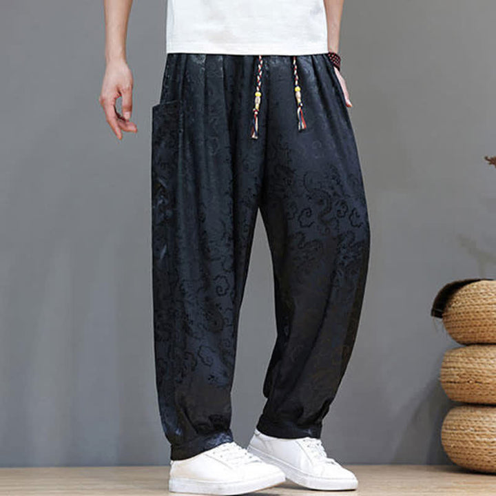 Buddha Stones Pantaloni harem da uomo estivi con coulisse, fantasia a nuvole, elastico in vita e tasche. - image 2