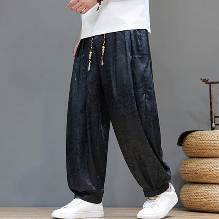 Buddha Stones Pantaloni harem da uomo estivi con coulisse, fantasia a nuvole, elastico in vita e tasche. - image 4