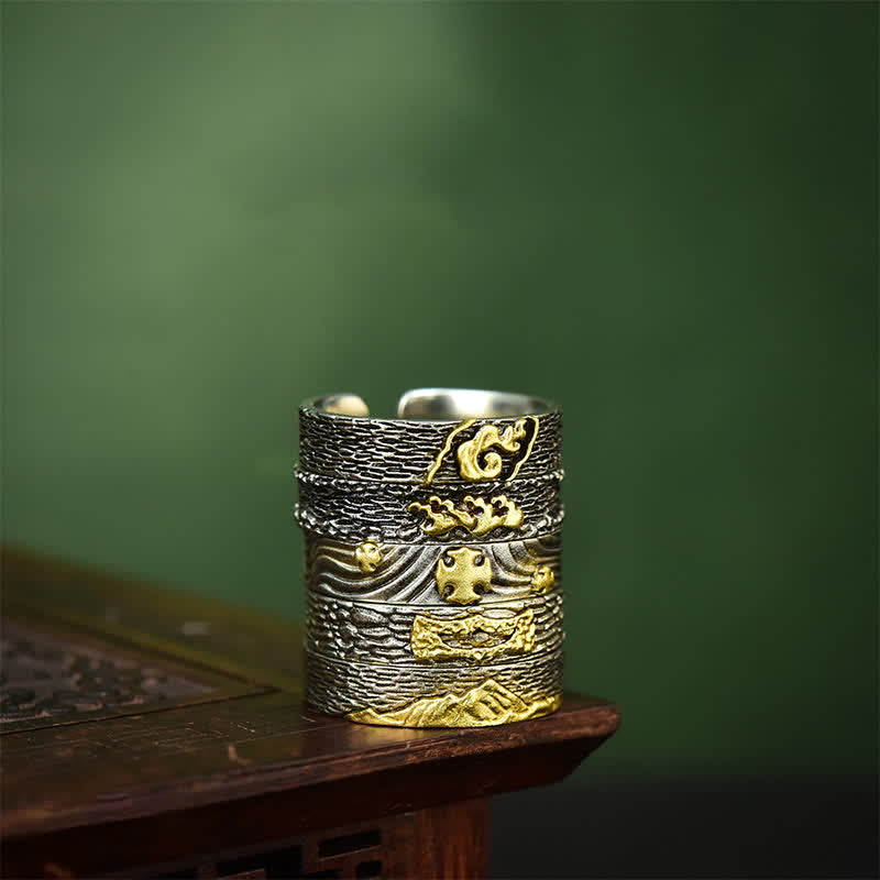 Buddha Stones Anello della saggezza regolabile in rame con Garuda e Monte Everest - image 15