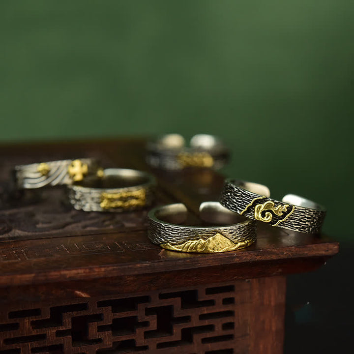 Buddha Stones Anello della saggezza regolabile in rame con Garuda e Monte Everest - image 4